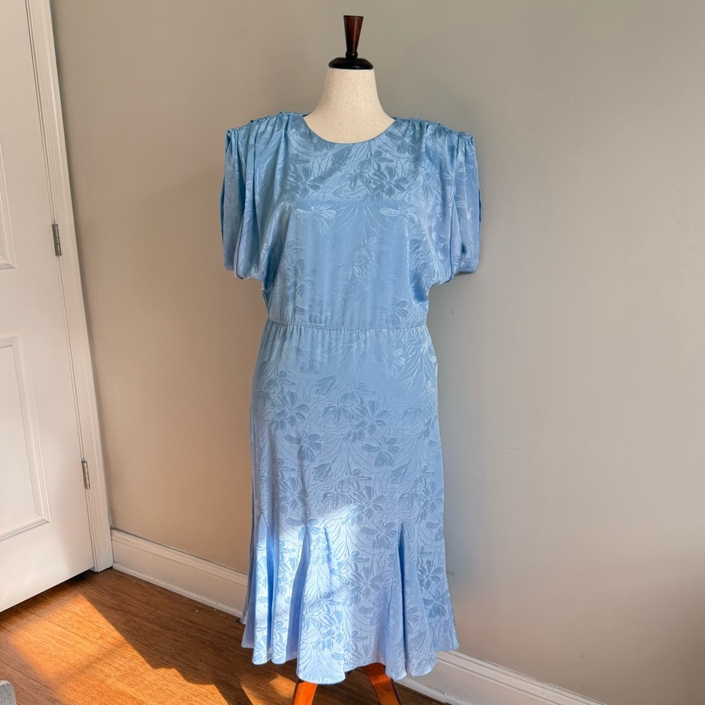Blue Floral Dress w/ Shoulder Pads